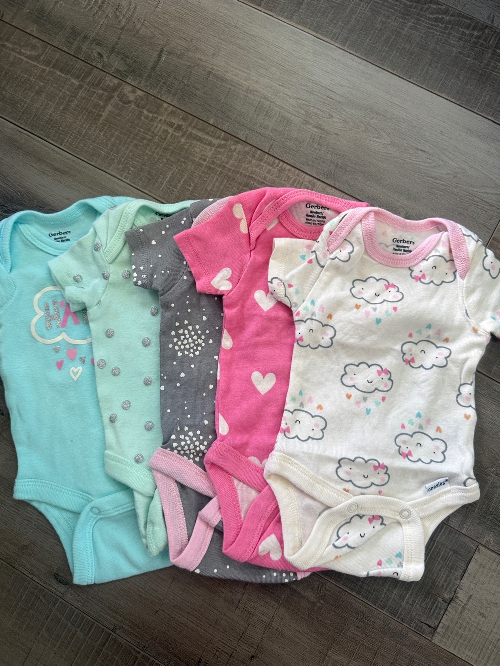 Gerber Baby Girls Multi-Color Cloud & Heart One-Piece Bodysuit Set